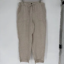 Monoprix Premium Cream 100% Linen Casual Straight Leg Pants Sz Large 
