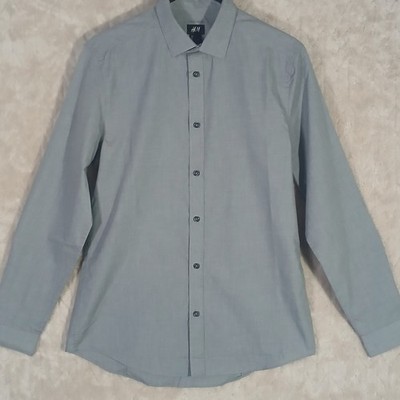 H&M Men's Gray Easy Iron Button Down Dress Shirt Long Sleeve Size Medium Modern