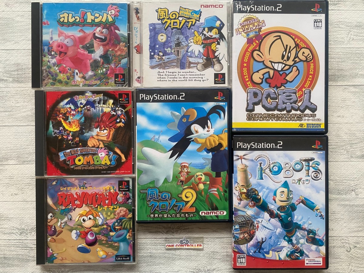 SONY PS 1 2 Tomba & Rayman & Kaze no Klonoa & PC Genjin & Robots