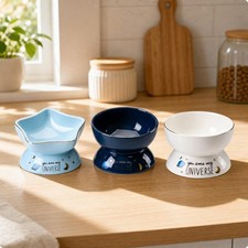 3 Pieces Glazed Ceramic Pet Bowl with Pedestal Foundation-Grade Pedestal Pet