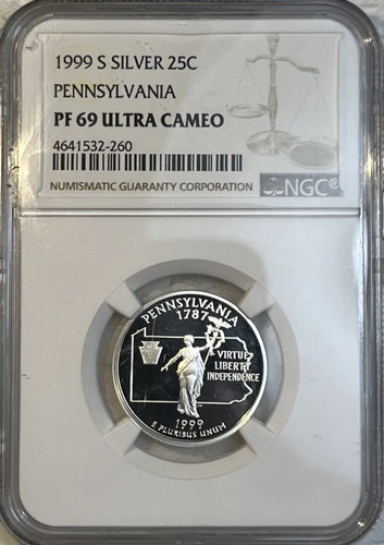 1999 -S Silver Pennsylvania State NGC Certified Proof 69 Quarter 25 Cents Coin