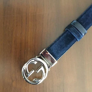 Gucci 75/30 036 Ceinture Double G Boucle à Emboîtement Noir Made in Italy Cuir