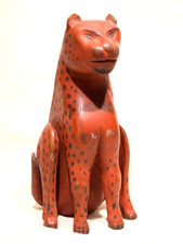 Vintage Folk Art Wooden Cat or Leopard Figure