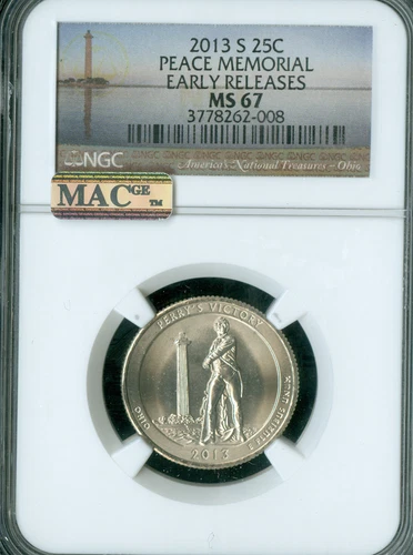 2013 S PEERY'S PEACE MEMORIAL QUARTER NGC MS67 ER MAC SPOTLESS .