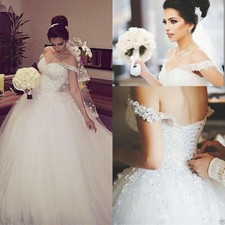 Princess Ball Gown Off-Shoulder Wedding Dress Beaded Sequins Bridal Gown Lace up