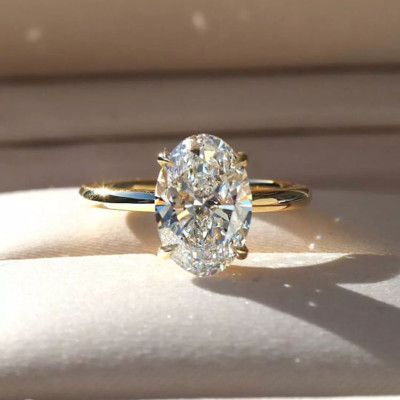 Solid 10k Yellow Gold 3Ct Oval Cut Certified Moissanite SolitaireEngagement Ring