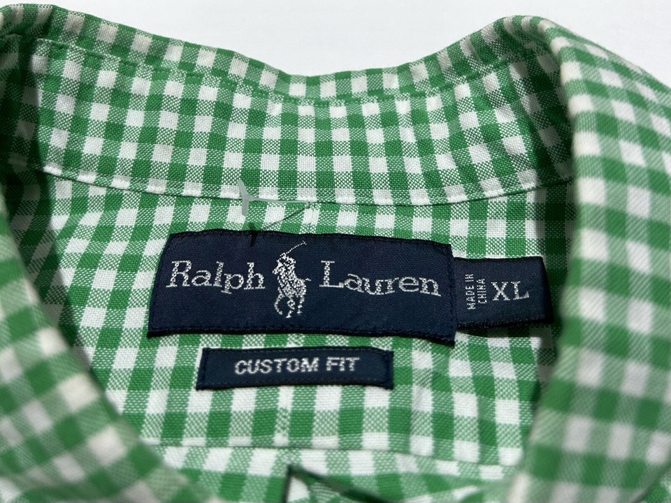 Ralph Lauren Polo Green White Gingham Long Sleeve Shirt Size XL Custom