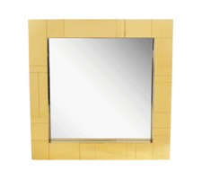 Brass / Gold Mid century Modern Square Cityscape Wall Mirror after Paul Evans