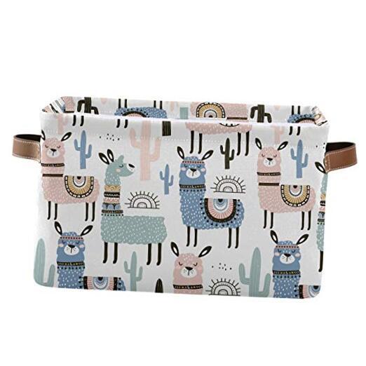 Rectangular Storage Bin Cactus Basket with Handles - Nursery Storage, Llama