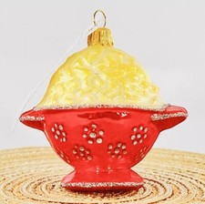 Penne Pasta in Red Colander Glass Ornament Food Christmas Hand Made Rare NEW