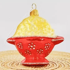 Penne Pasta in Red Colander Glass Ornament Food Christmas Hand Made Rare NEW