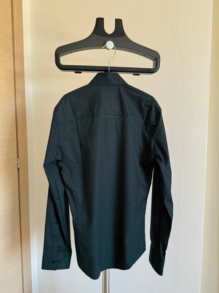 NUOVO MCR Camicia SHIRT Slim fantasia Elegante Uomo verde scuro S Cotone Lycra - Immagine 3 di 4