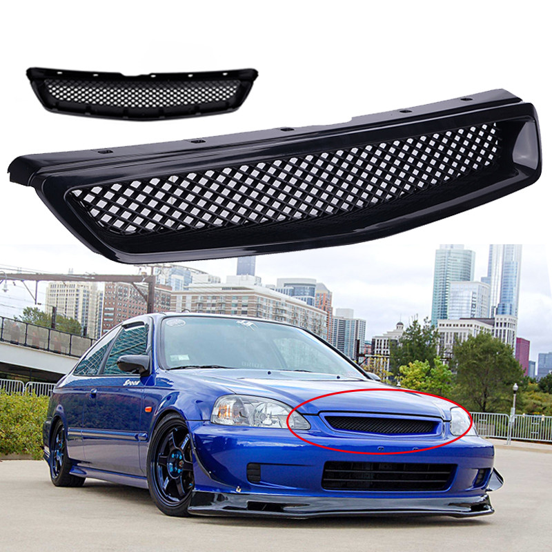 Fit 1999 2000 Honda Civic Front Bumper Upper Grill JDM Style Black Mesh Grille