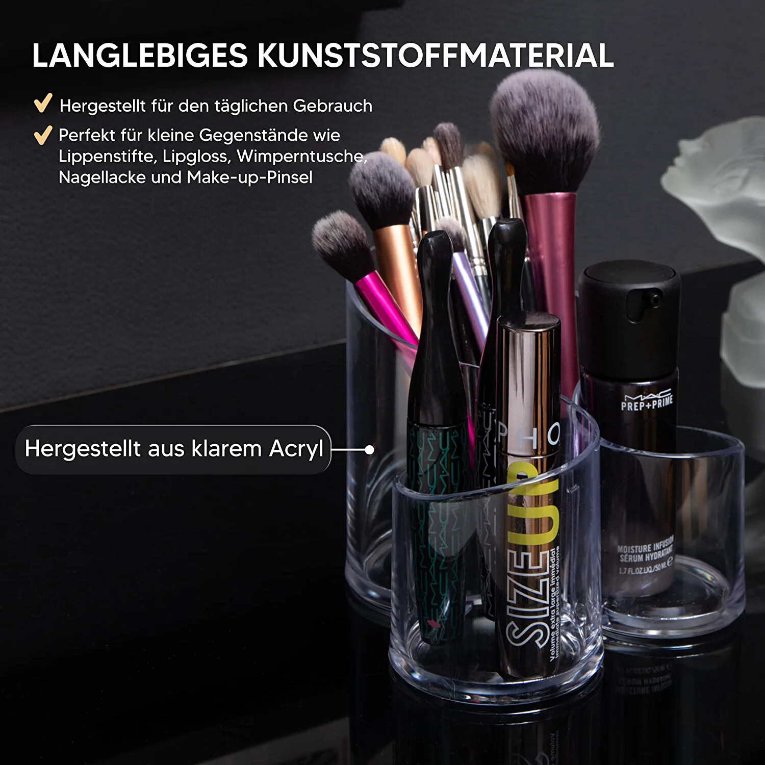 Acryl Pinselhalter Mit 96 Fächern | Für Malpinsel & Marker | 14,5x14,5x9,5cm