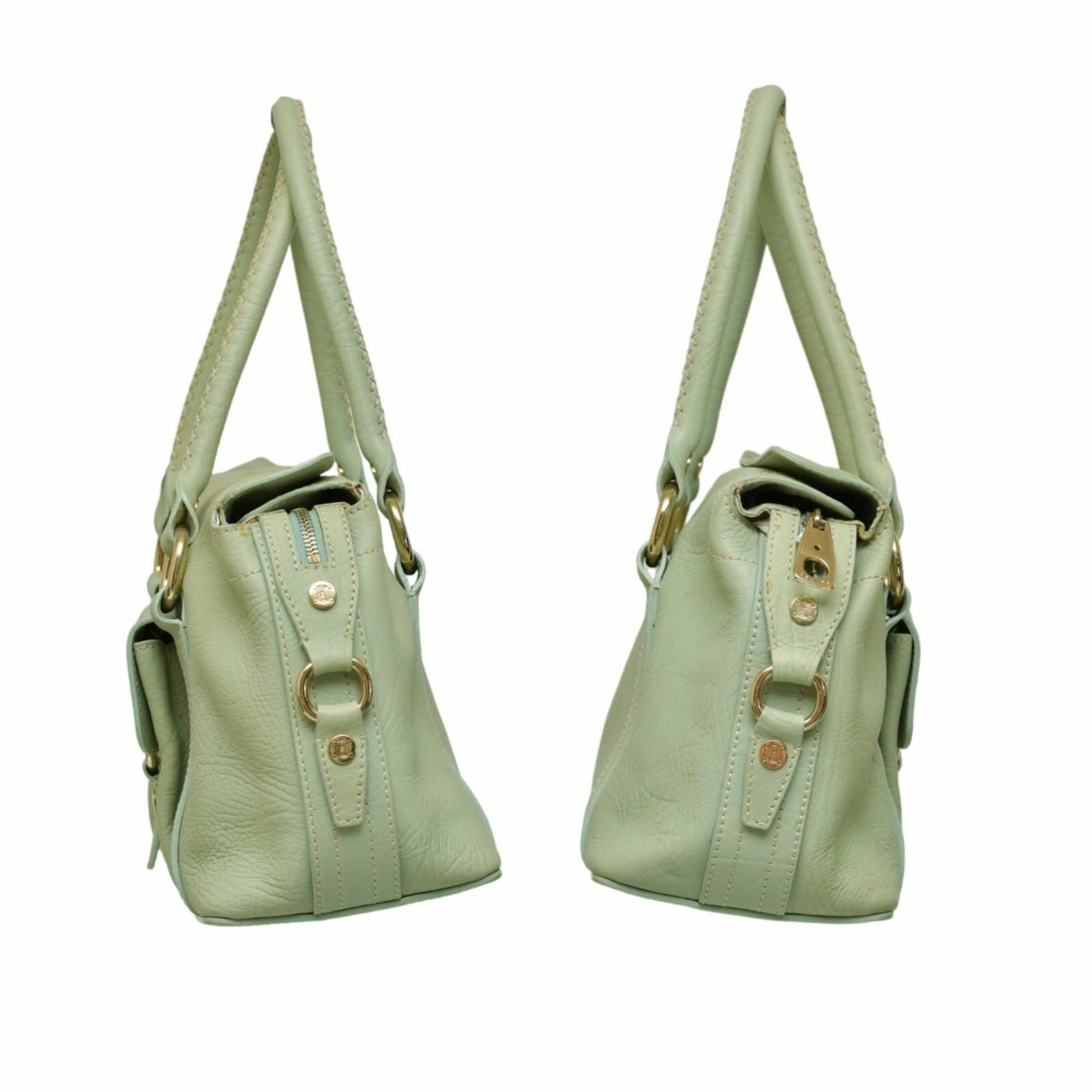 Celine Mint Green Leather with Pocket Top Handles Satchel bag