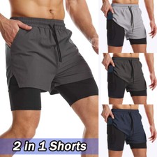 Men's 2 in 1 Running Shorts with Pockets Quick Dry Workout Gym Athletic Shorts