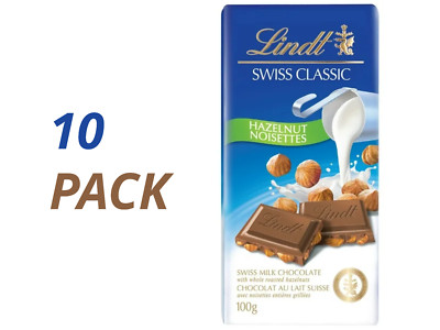 Lindt Swiss Classic Hazelnut Milk Chocolate Bar   Bulk Deal: 10-Pack Lot