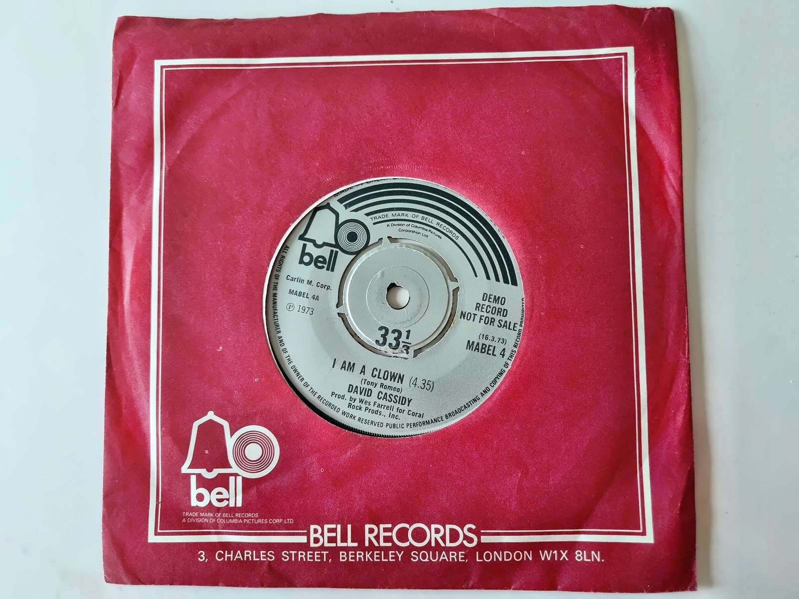David Cassidy - I am a clown 7'' Vinyl US PROMO