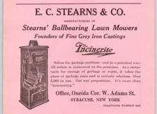 1916 E C Stearns Co Ballbearing Lawn Mowers Incinerite Syracuse NY 4 "HPrint Ad