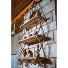 Hanging 3 Tier Rope Wall Window Planter Floating Shelves, Wood Bathroom Shelves