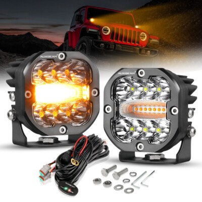 Auxbeam 3'' LED Work Light Bar Pods Driving Fog White DRL & Amber Turn Signal