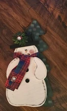 Wood Snowman Primitive Christmas Wall Hanging Decor Plaque Country Folk Art 16"