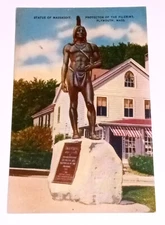 Plymouth MA Postcard Massasoit Statue