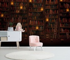 3D Bookshelf Painting R15668 Wallpaper Wall Mural Self-adhesive Removable Luna