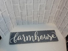 Farmhouse Sign Wood Distressed Look Gray White Lettering 20x5.5