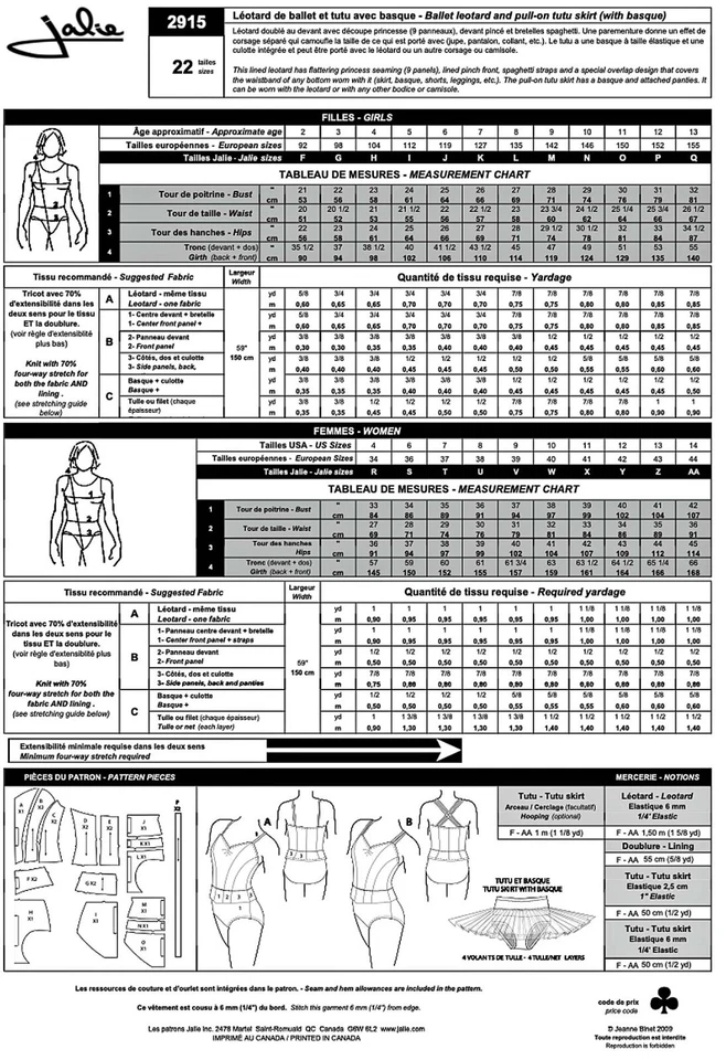 Falda tutú y leotardo de ballet o danza Jalie patrón de costura # 2915 para mujer y niña Foto 2 de 2