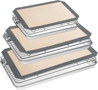 Baking Sheet Tray Cooling Rack with Silicone Mat Set Stainless Steel Cookie Pan 