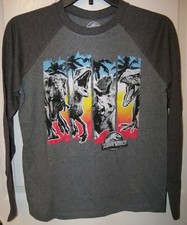 Jurassic Park World TRex Dinosaur Gray Long Sleeve Shirt Boys Medium 10 / 12 NWT