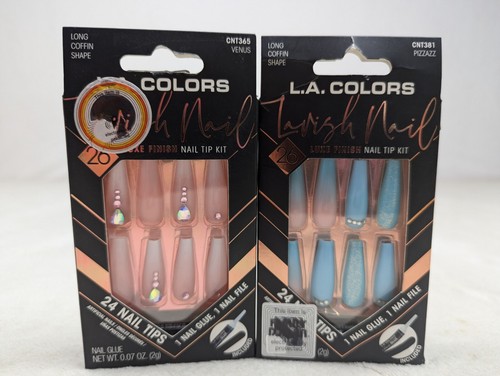 L.A. Colors Lavish Luxe Nails Long Coffin Shape 2 NIB Kits Glue, File Jeweled 48 - Picture 11 of 13