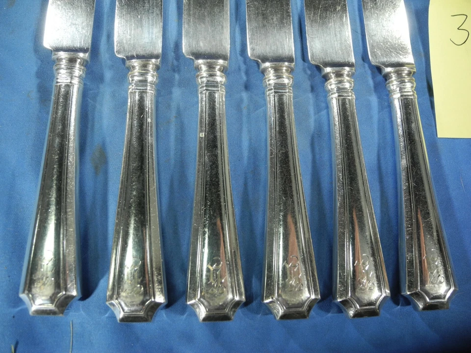(6) Тупые ножи Gorham Fairfax Sterling 8 1/2 дюйма H? МОНОГРАММА 348 г - Изображение 3 из 4