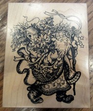 Psx Old World St. Nick Santa With Bag Pack On Back Jolly Old Wooden Rubber Stamp