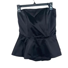 Mr. Jax Bustier Top Vintage Womens Size 10 Black Peplum Covered Button Back Mod