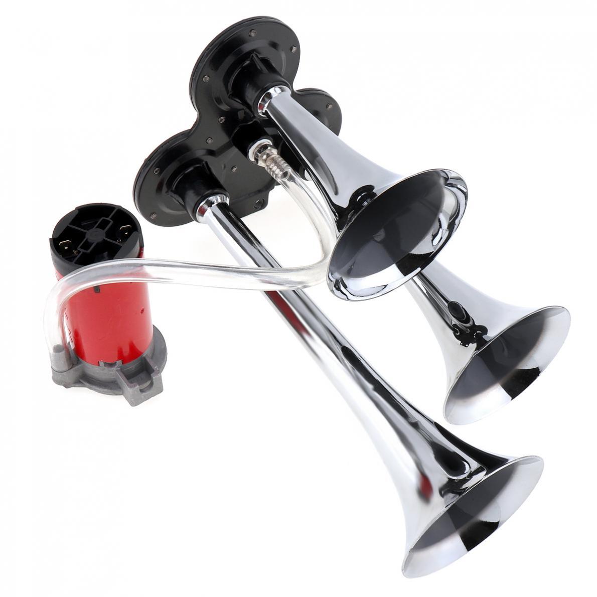 12V/24V Truck Air Horn 110DB 3/Triple Trumpet Horns Compressor Kit for Car Train