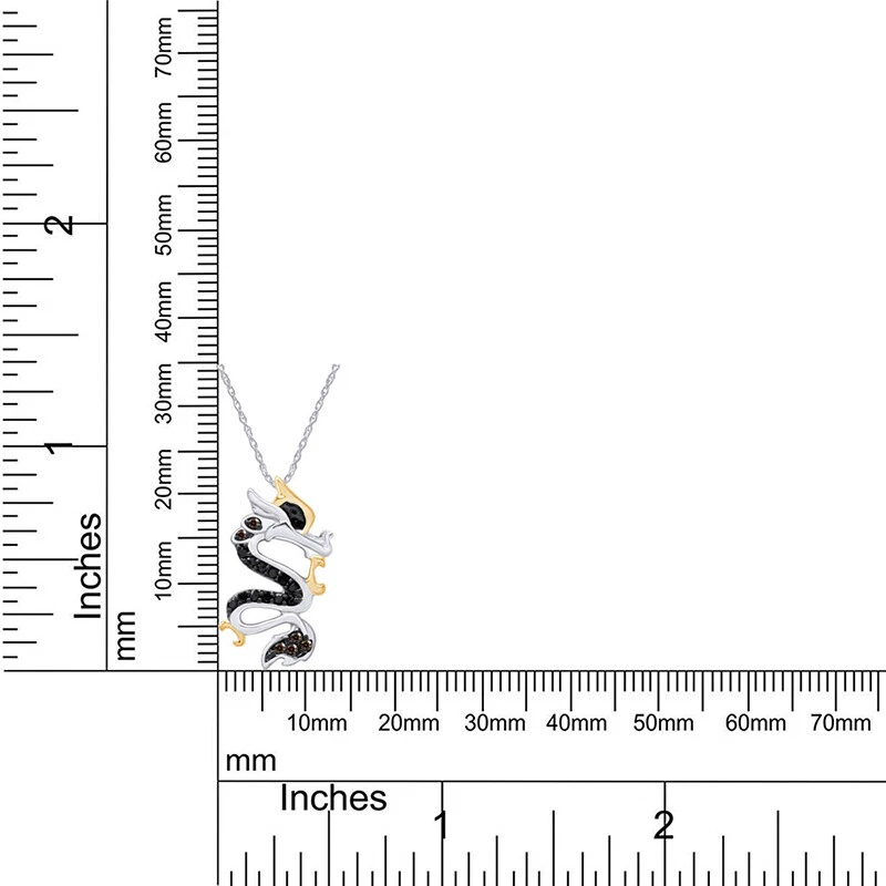 Colgante dragón diamante negro y champán de 1/8 quilate chapado en oro blanco de 14 quilates plateado Foto 4 de 4