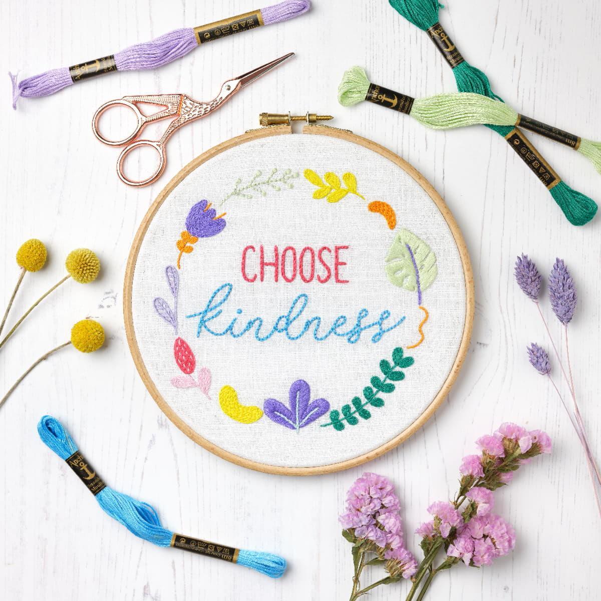Anchor stamped freestyle stitch kit ""Kindness"", Diam 20cm, DIY