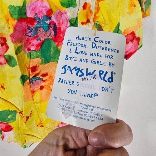 Jams World Boyz Hawaiian Shirt Sz M Yellow Floral Print Tropical Resortwear - Picture 8 of 10