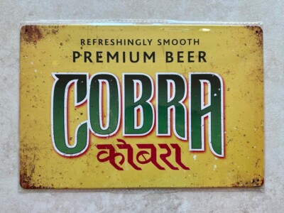 COBRA PREMIUM INDISCHES LAGER BIER BLECHSCHILD MANN HÖHLE GETRÄNKE BAR KÜCHE 20x30cm