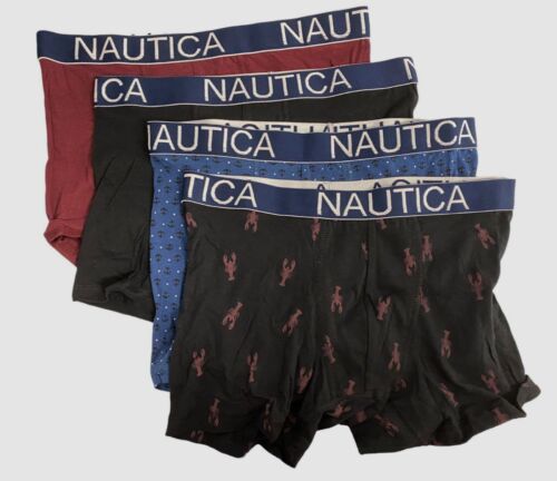 $37 Nautica Men's Red Black Blue Tagless Boxer Brief 4-Pack Trunk Underwear M - Picture 1 of 2
