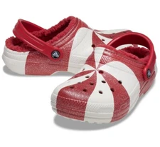 NEW Crocs Classic Lined Holiday Christmas Candy Cane Clogs Shoes Unisex M10/W12