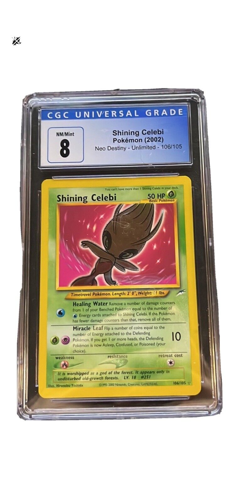 Shining Celebi Pokemon (2002) Neo Destiny Unlimited Holo 106/105 CGC 8