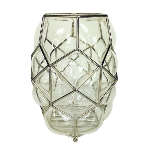 Lanterna portacandele vintage anni 30 art deco gabbia vetro soffiato a bolle vaso - Foto 2 di 12