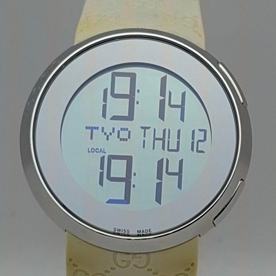 Gucci i-Gucci 114.4 Digital Dual Time World Time Watch Silver