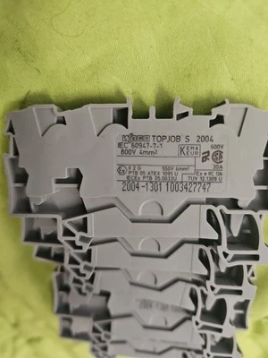 Wago 2004-1301 TOPJOB®S feedthrough terminal block; rail mount; 3-conductor; 6.2 mm wide; gray — Terminal Blocks