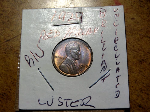Gem Brilliant Uncirculated  SOME RED /TONED 1929-P Lincoln Penny L1