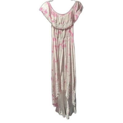 Seaspice Resort Wear Dress XL Pink Tie Dye Off Shoulder Lace100% Peruvian Cotton
