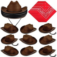 10 Sets Kids Cowboy Hat and Red Bandanna for Age 3-10 Toddler Cowboy Hat for ...